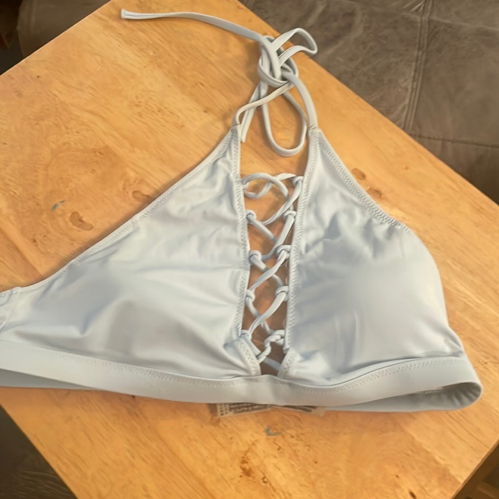 Pink! Baby blue halter bikini top
